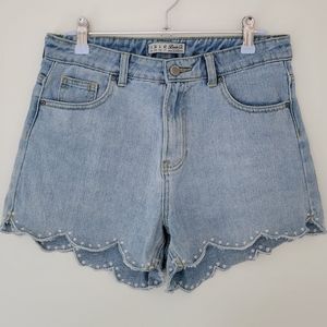 Denim & Co Denim Scallop Hem‎ Embroidered Casual Shorts 4
